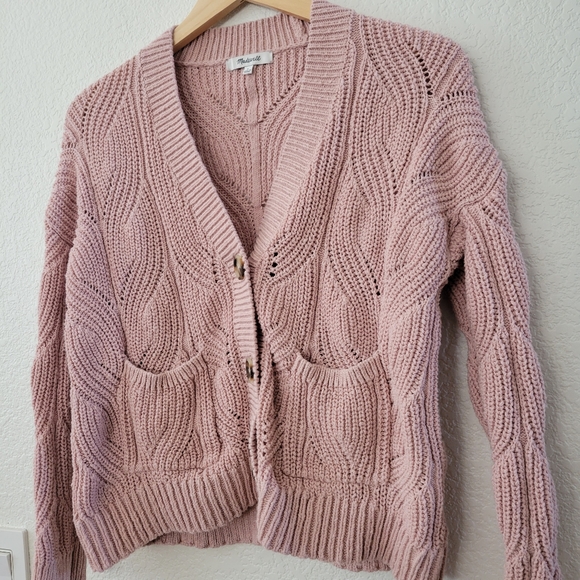 Madewell Hillview 100% Cotton Pink Cable Knit Cardigan Small - Picture 3 of 9